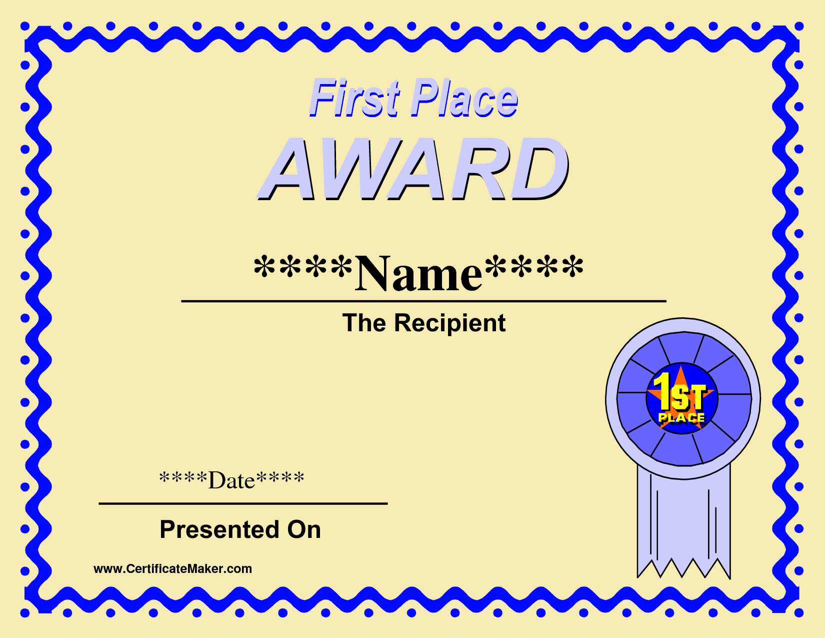 Qualified 1St Place Award Certificate Template With Yellow Regarding First Place Certificate Template