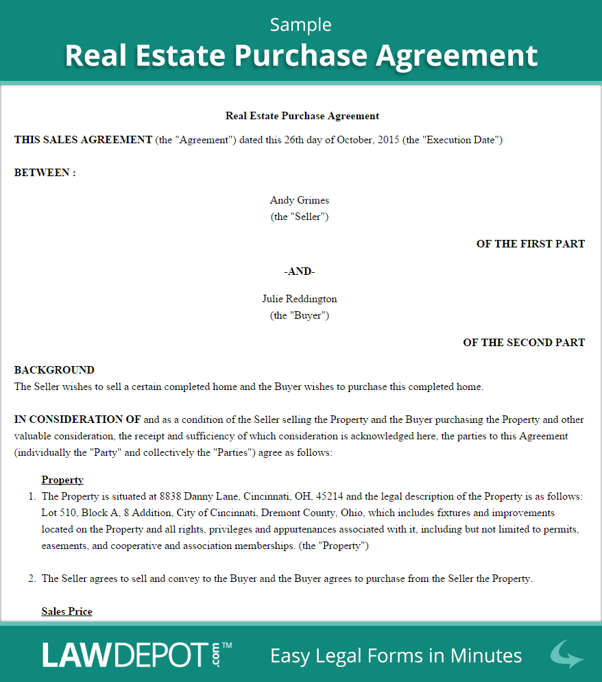 Real Estate Purchase Agreement (United States) Form – Lawdepot Pertaining To For Sale By Owner Contract Template
