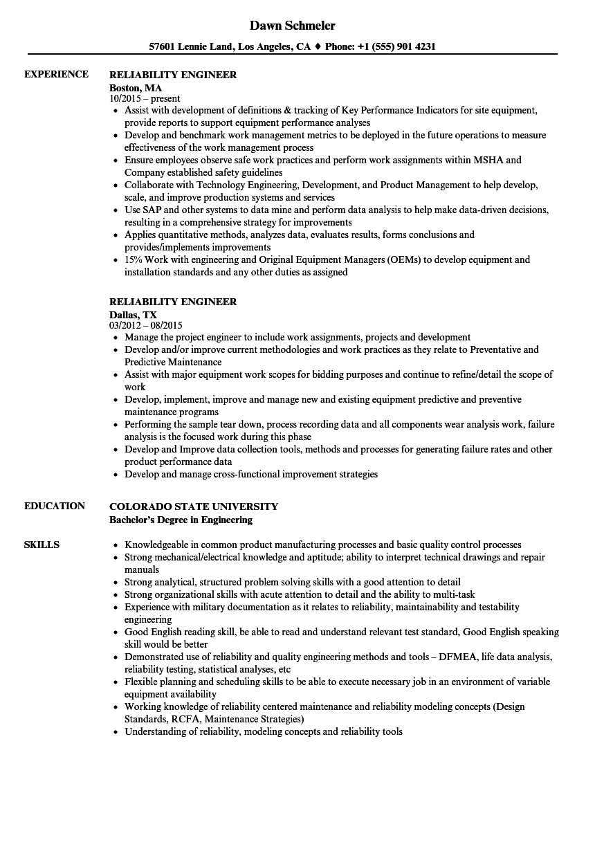 Reliability Engineer Resume Samples | Velvet Jobs Intended For Fracas Report Template