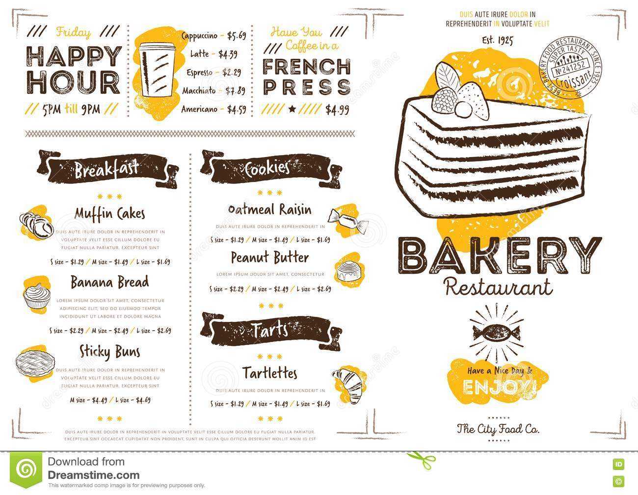 Restaurant Cafe Bakery Menu Template Stock Vector Regarding Free Bakery Menu Templates Download