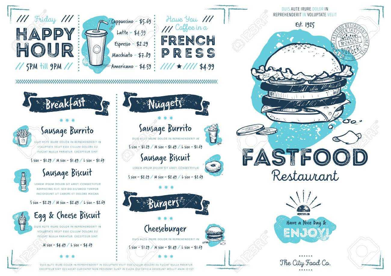 Restaurant Fast Food Cafe Menu Template Flyer Vintage Design.. Intended For French Cafe Menu Template