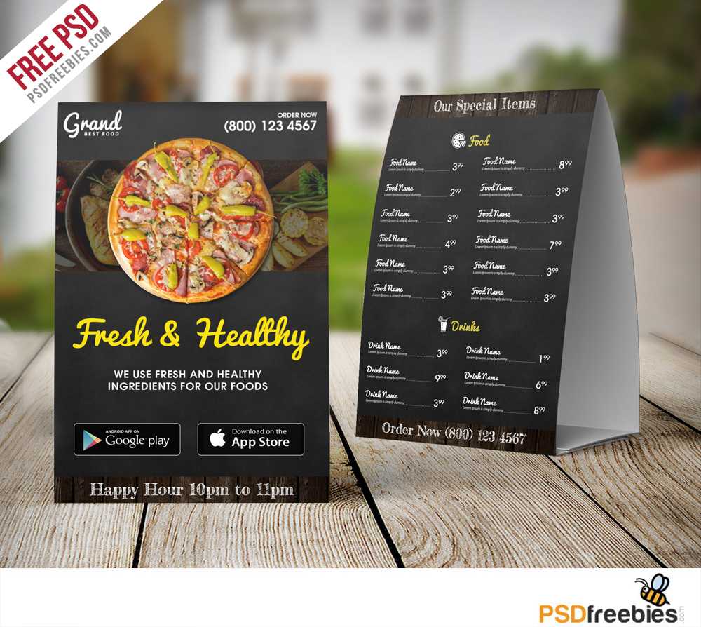 Restaurant Food Menu Table Tent Template Free Psd Intended For Free Tent Card Template Downloads