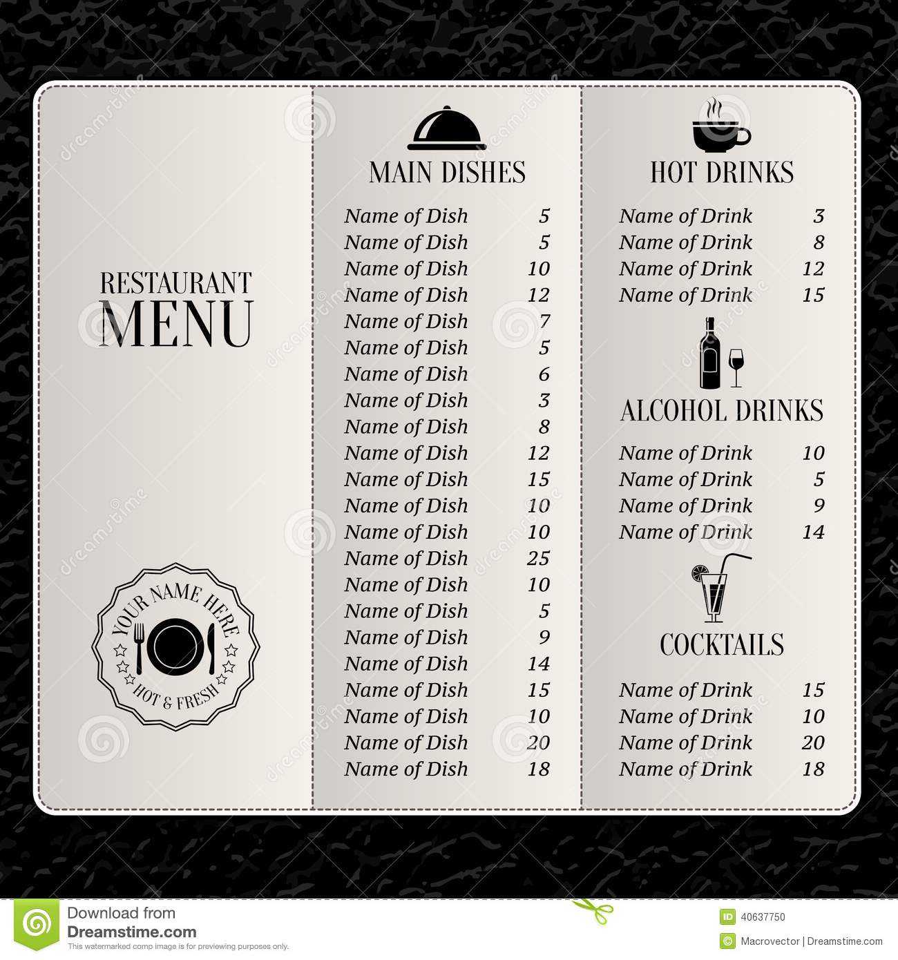 Restaurant Menu Template Stock Vector. Illustration Of Inside Cocktail Menu Template Word Free