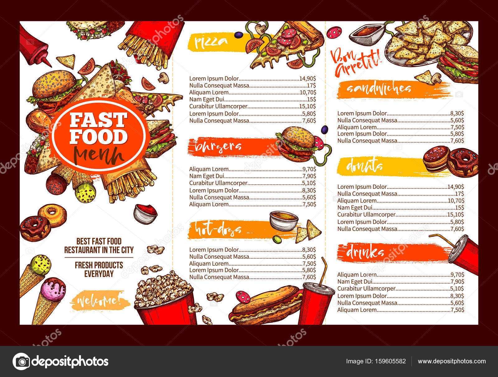 Restaurants Brochure Templates | Fast Food Restaurant Menu Throughout Fast Food Menu Design Templates