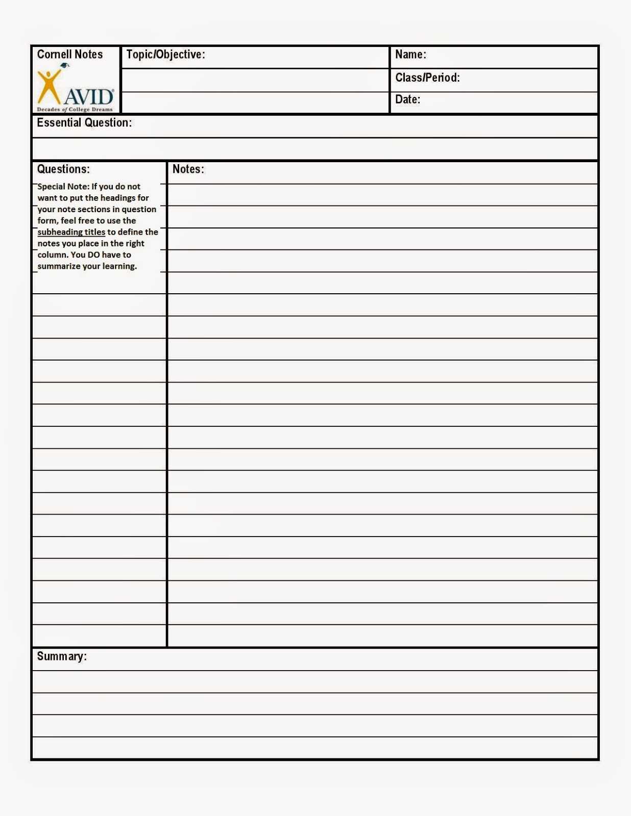 Rloacs English I Honors, Semester 2: Myths And Legends In Cornell Notes Template Word Document