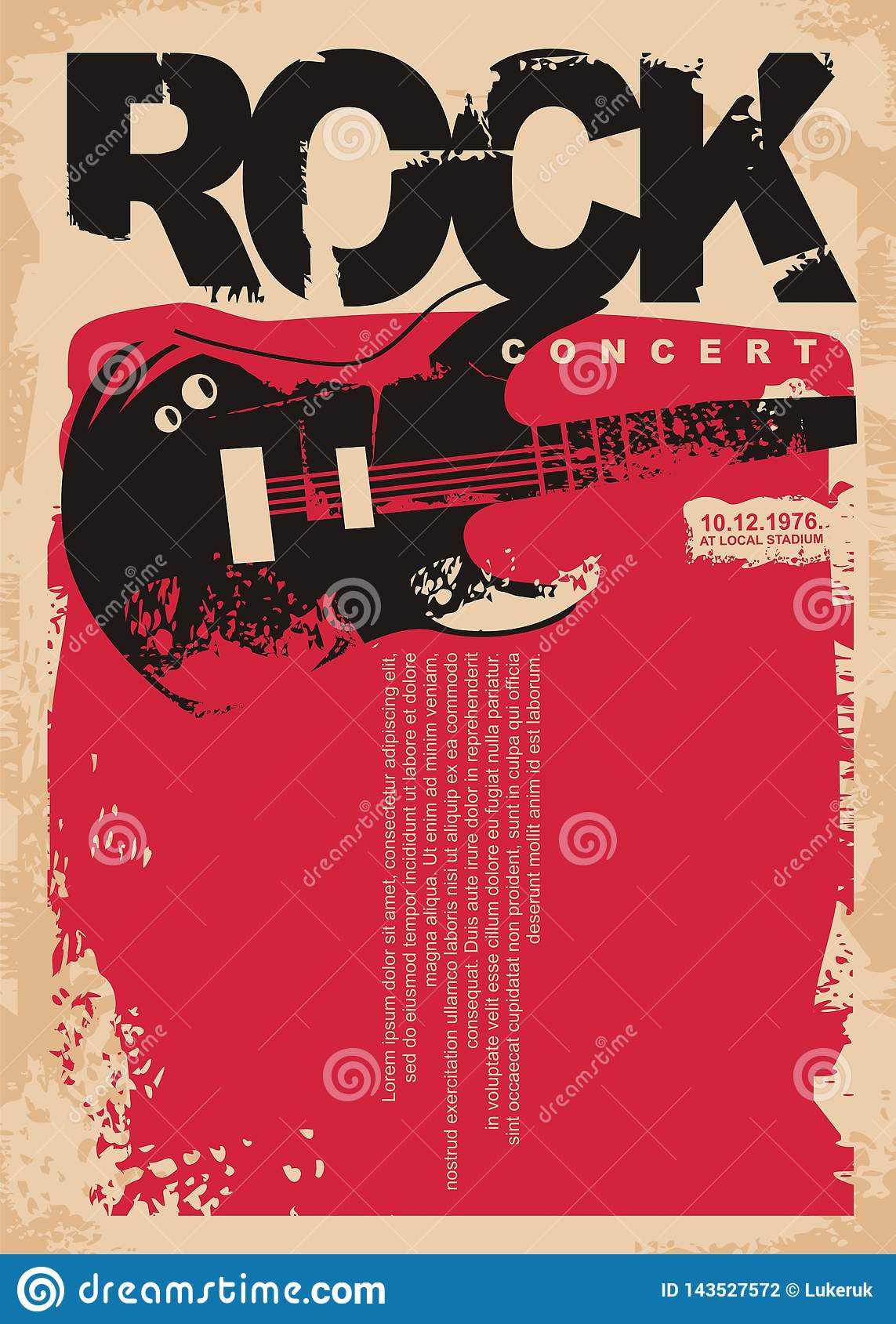 Rock Concert Poster Template With Electric Guitar On Grungy Intended For Concert Flyer Template Free