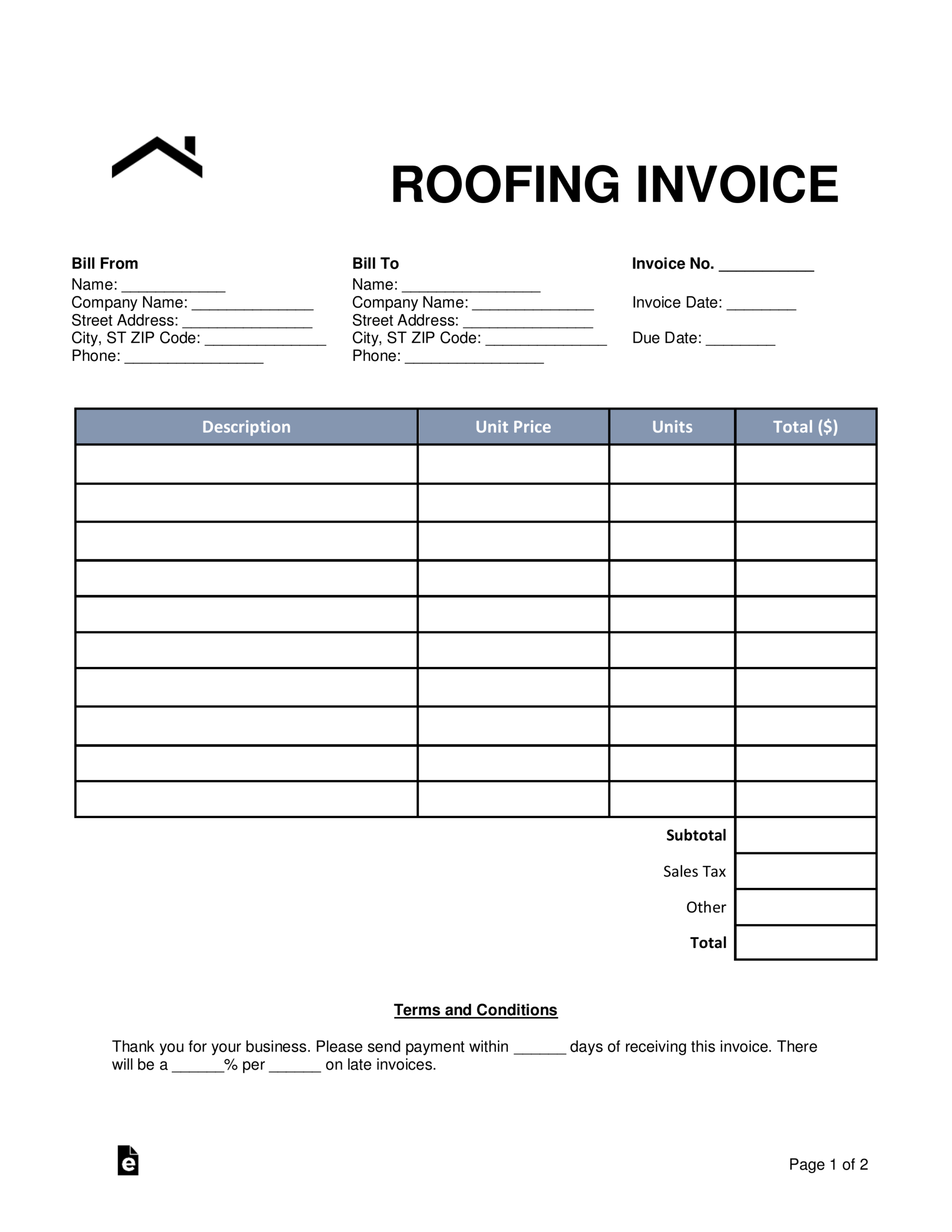 Roofing Invoice Template – Colona.rsd7 With Free Roofing Invoice Template