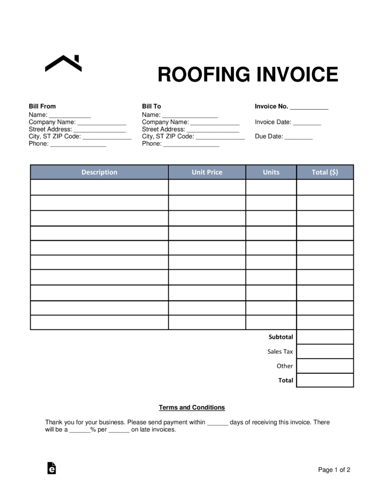 Roofing Receipt Template – Colona.rsd7 Inside Free Roofing Invoice Template