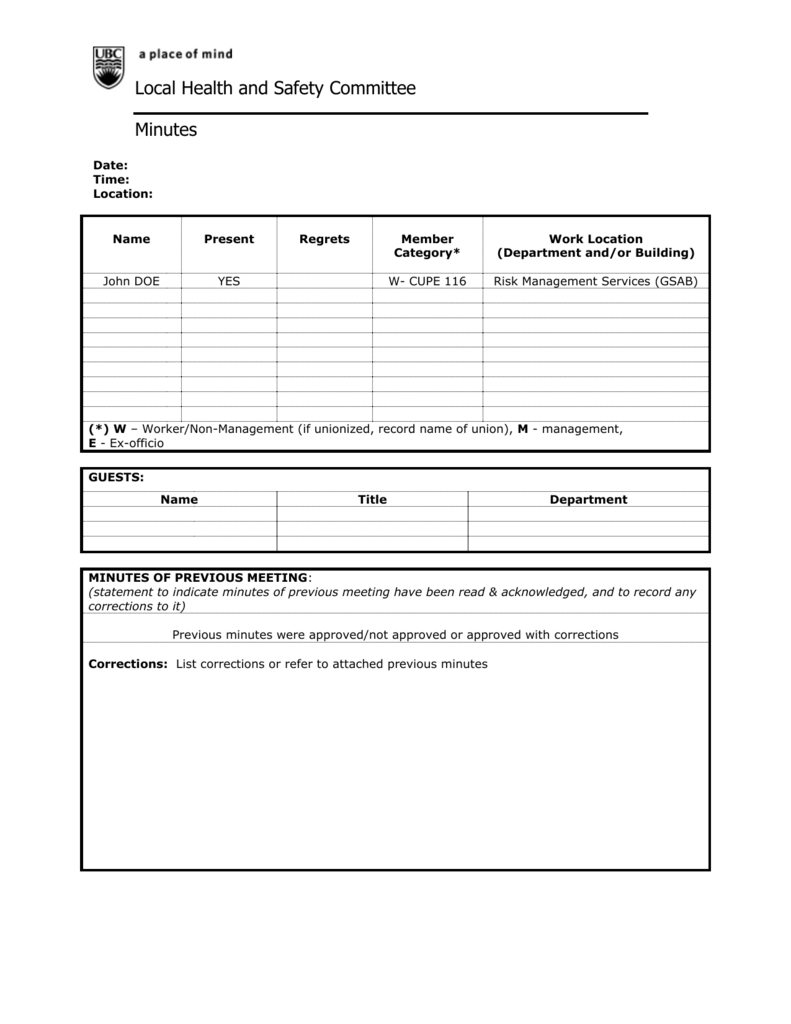 Safety Committee Meeting Minutes Template Pertaining To Committee Meeting Minutes Template