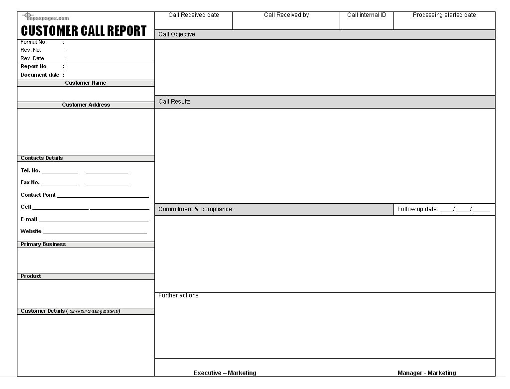 Sales Call Report Templates - Word Excel Fomats For Customer Contact Report Template