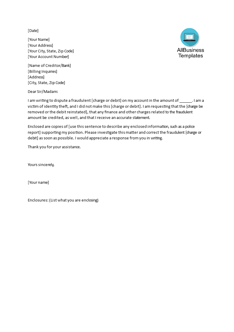 Sample Dispute Letter Template | Templates At Inside Credit Dispute Letter Template