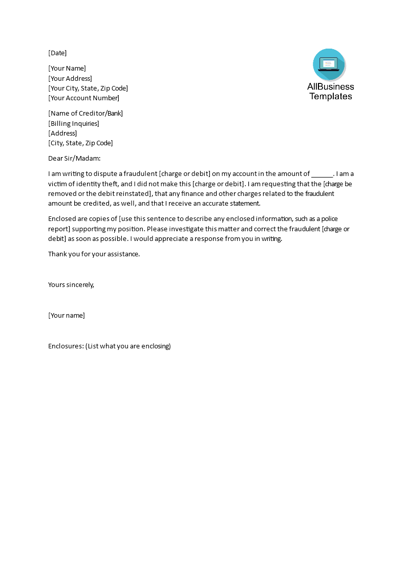 Sample Dispute Letter Template | Templates At With Regard To Dispute Letter To Creditor Template