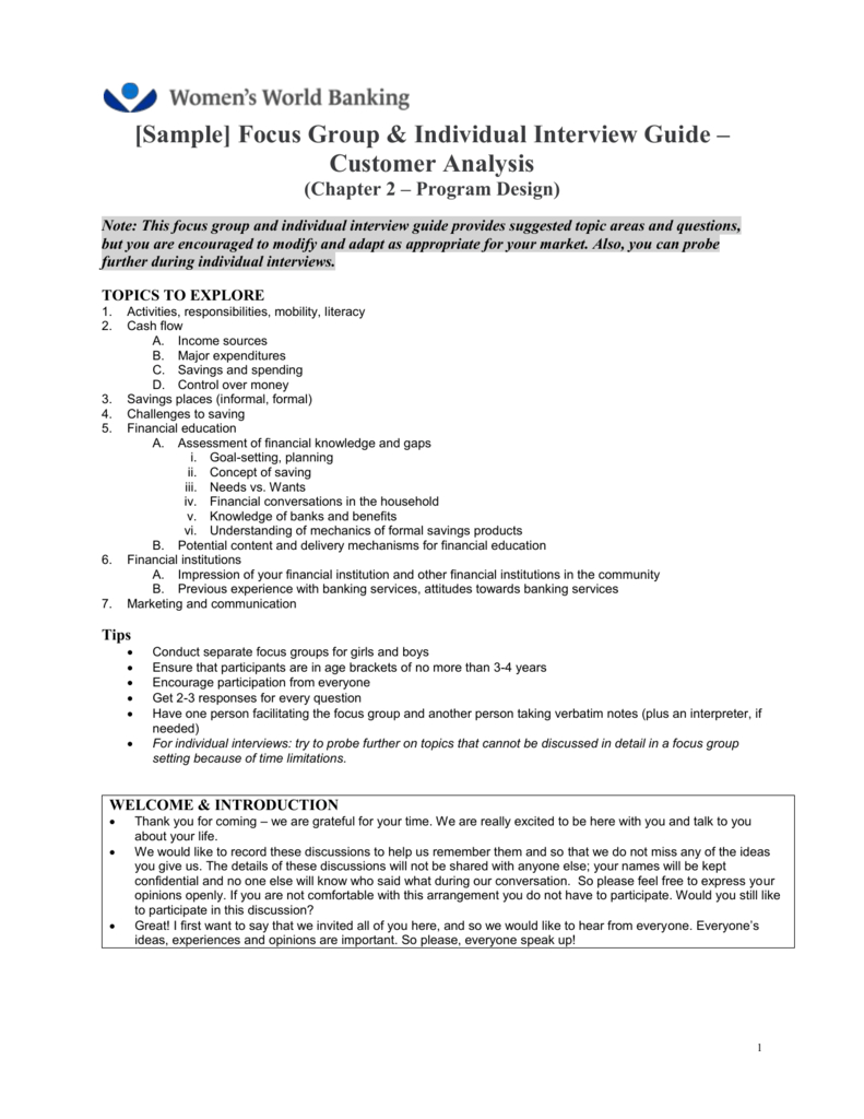 Sample] Focus Group & Individual Interview Guide Pertaining To Focus Group Note Taking Template