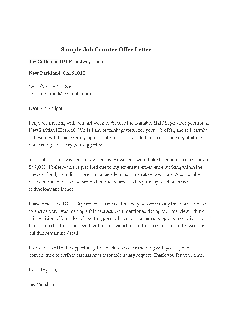 Sample Job Counter Offer Letter | Templates At Pertaining To Counter Offer Letter Template
