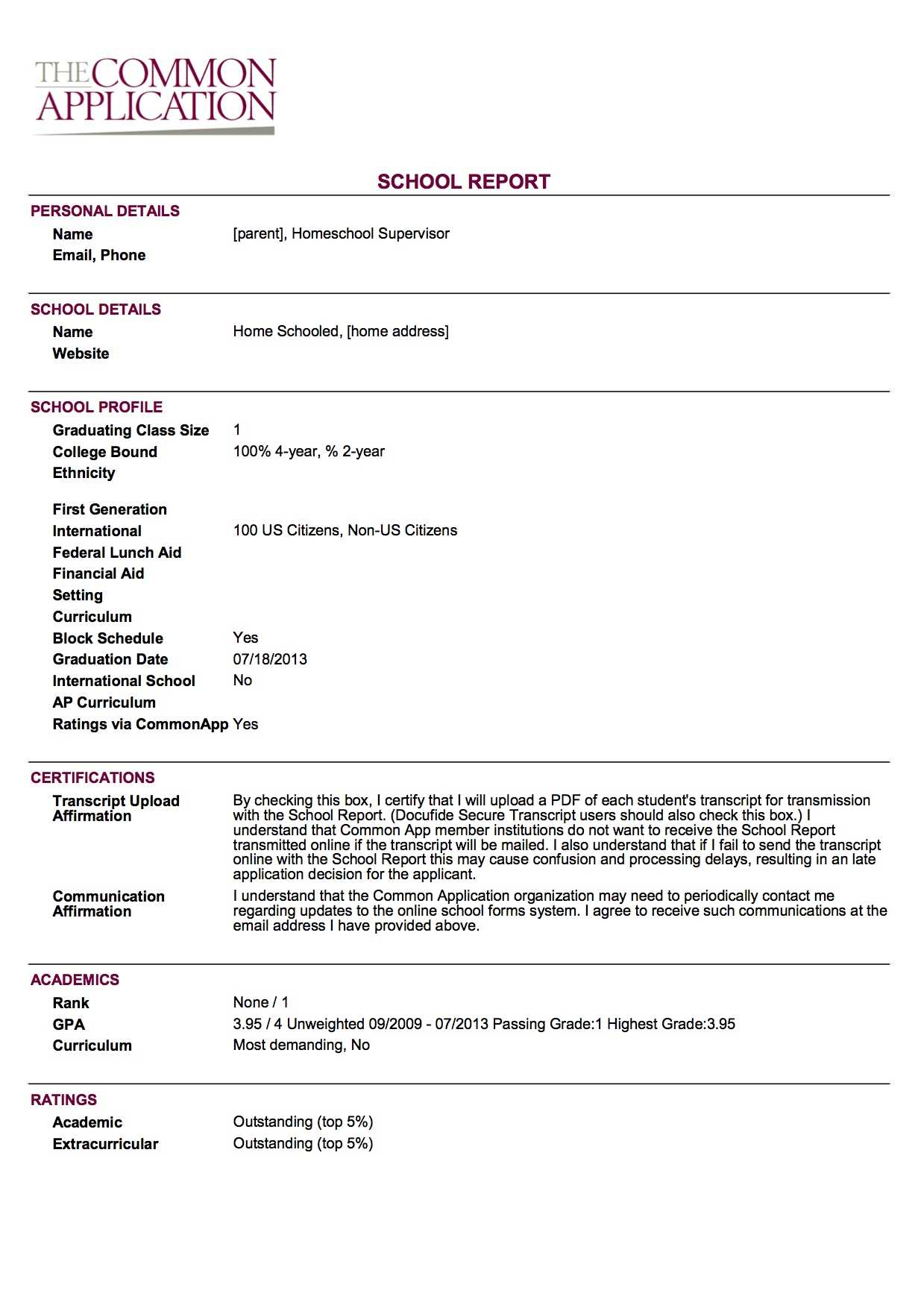Sample School Report And Transcript (For Homeschoolers Throughout College Report Card Template