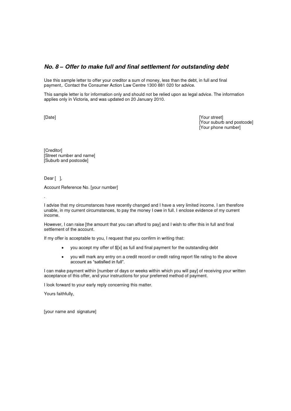 Sample Settlement Letter - Colona.rsd7 With Full And Final Settlement Offer Letter Template