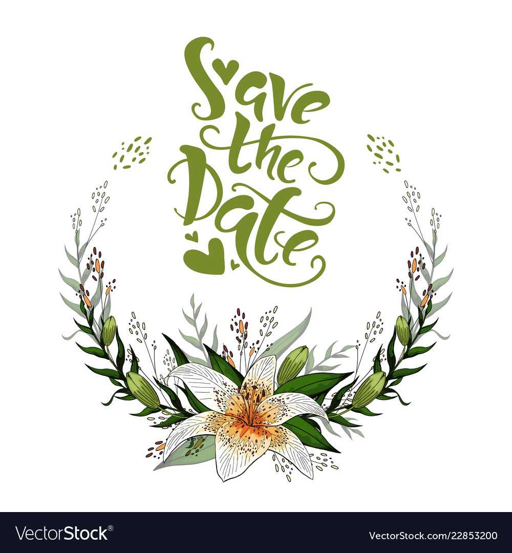 Save The Date Postcard Wreath With Lily Flowers Regarding Free Save The Date Postcard Templates