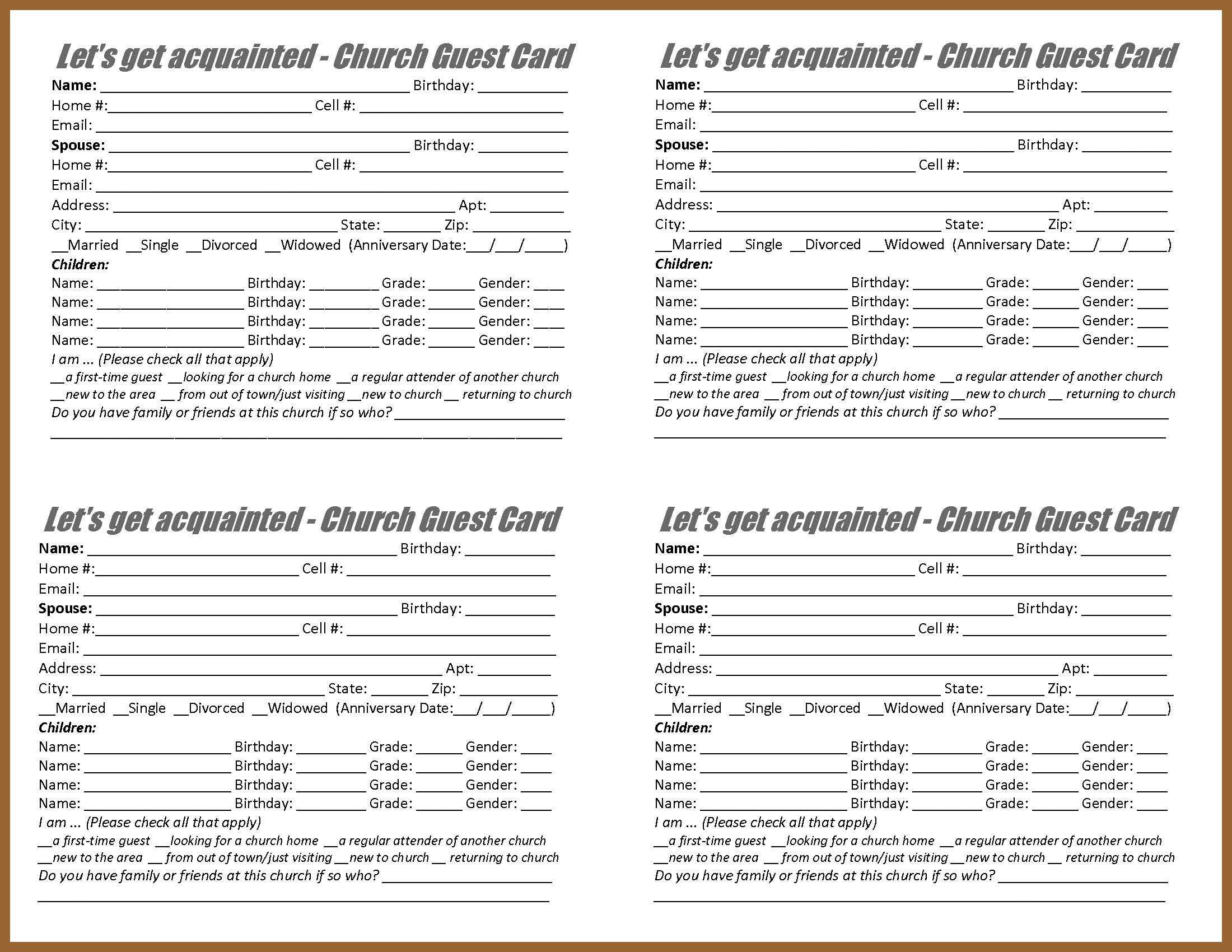 Search And Rescue Ministry Forms Inside Church Visitor Card Template 