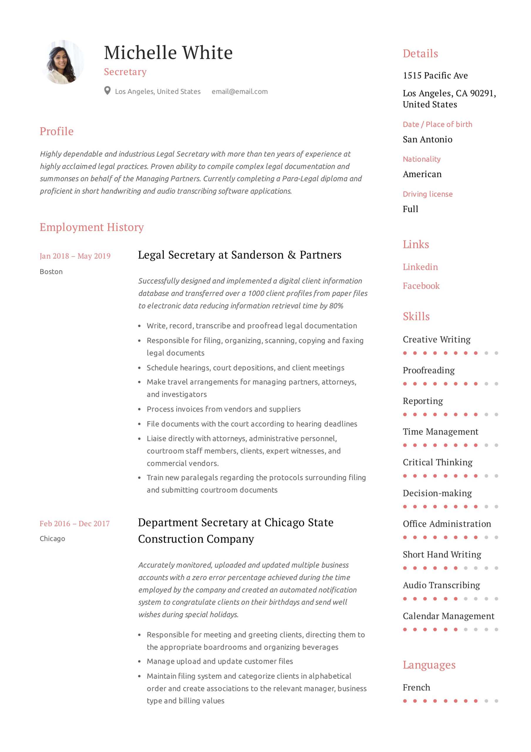 Secretary Resume & Writing Guide | +12 Template Samples | Pdf | In Corporate Secretary Certificate Template