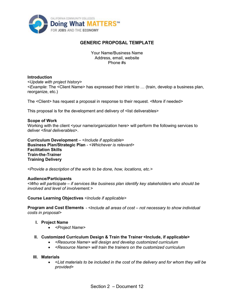 Section 2 – Document 12 Generic Proposal Template With Course Proposal Template