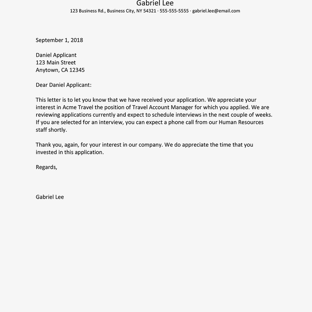 See An Application Acknowledgement Letter Sample In Confirmation Email Template Job Interview