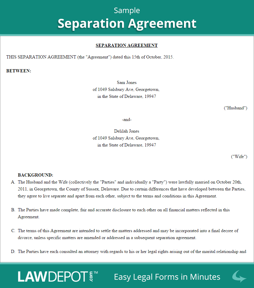 Separation Agreement Template (Us) | Lawdepot Throughout Divorce Settlement Agreement Template