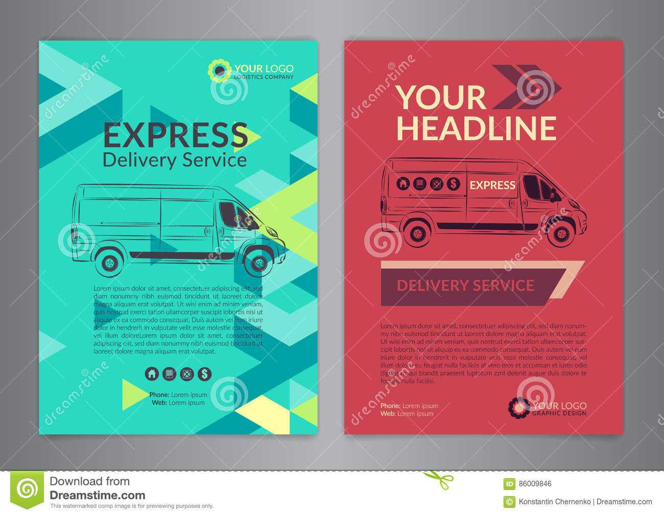 Set A4 Express Delivery Service Brochure Flyer Design Layout In Delivery Flyer Template