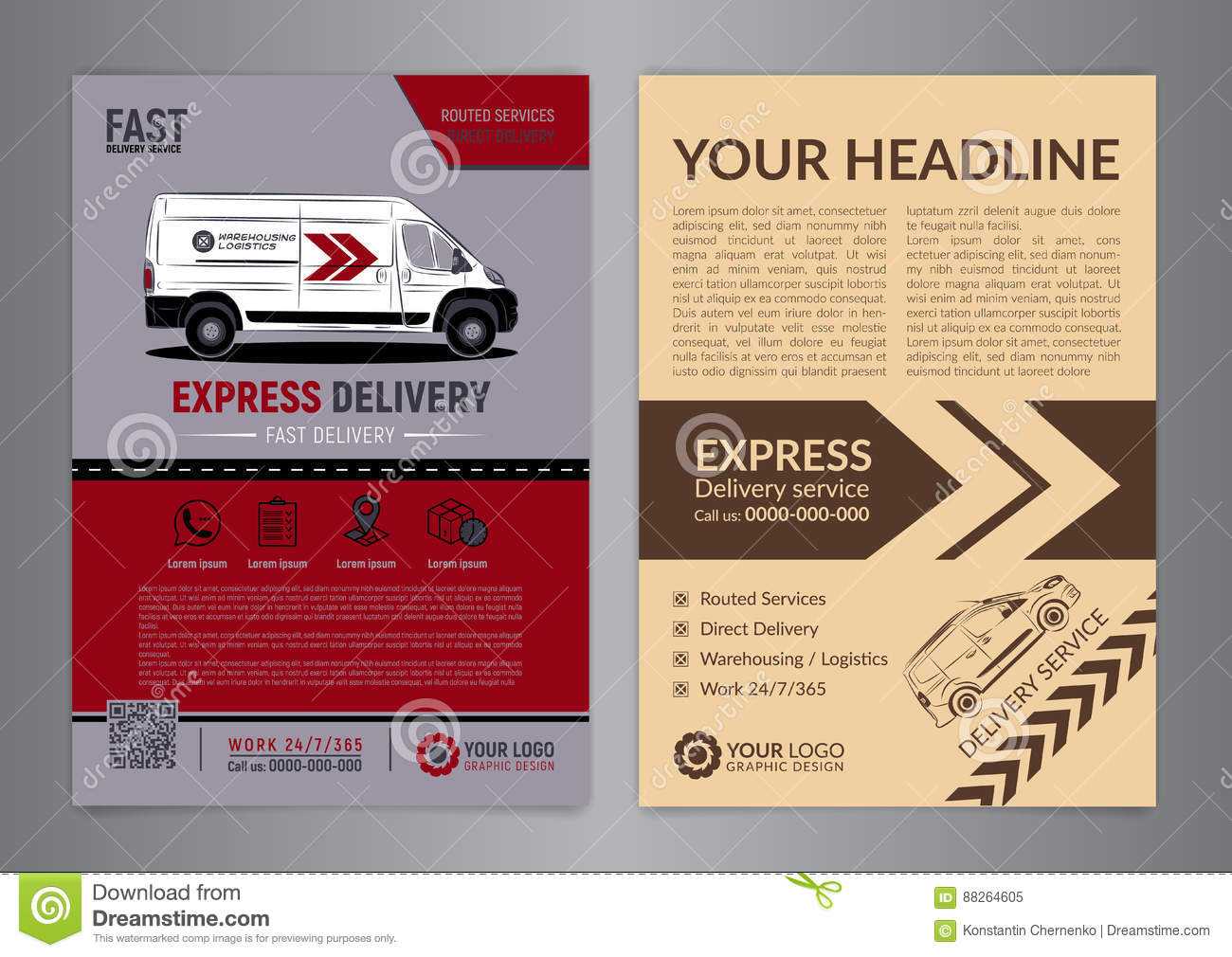 Set Of Express Delivery Service Brochure Flyer Design Layout For Delivery Flyer Template