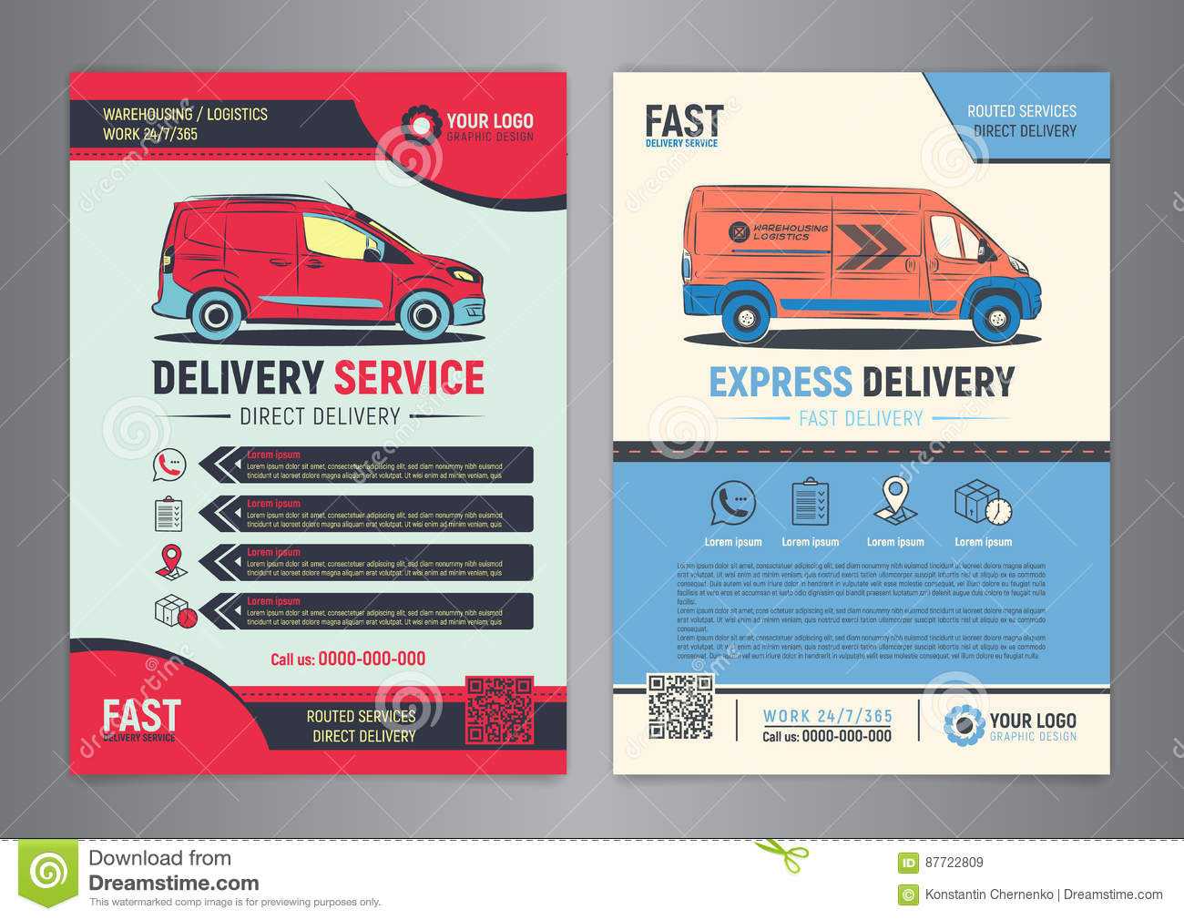 Set Of Express Delivery Service Brochure Flyer Design Layout Throughout Delivery Flyer Template