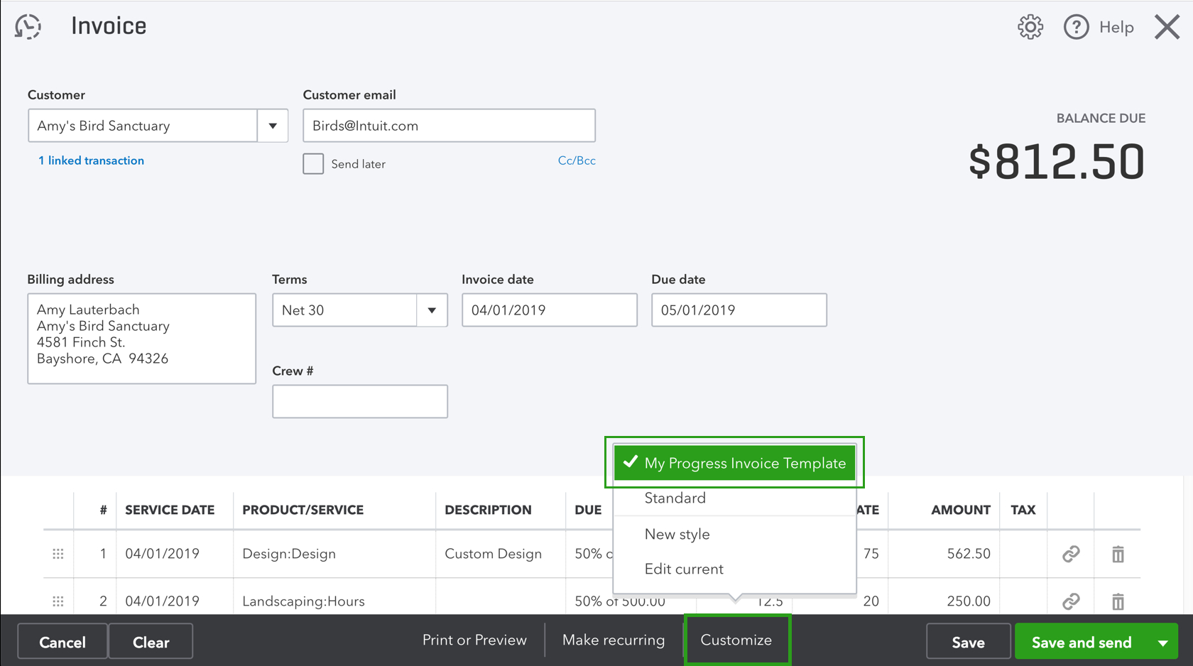 Set Up And Send Progress Invoices In Quickbooks On Throughout Create Invoice Template Quickbooks