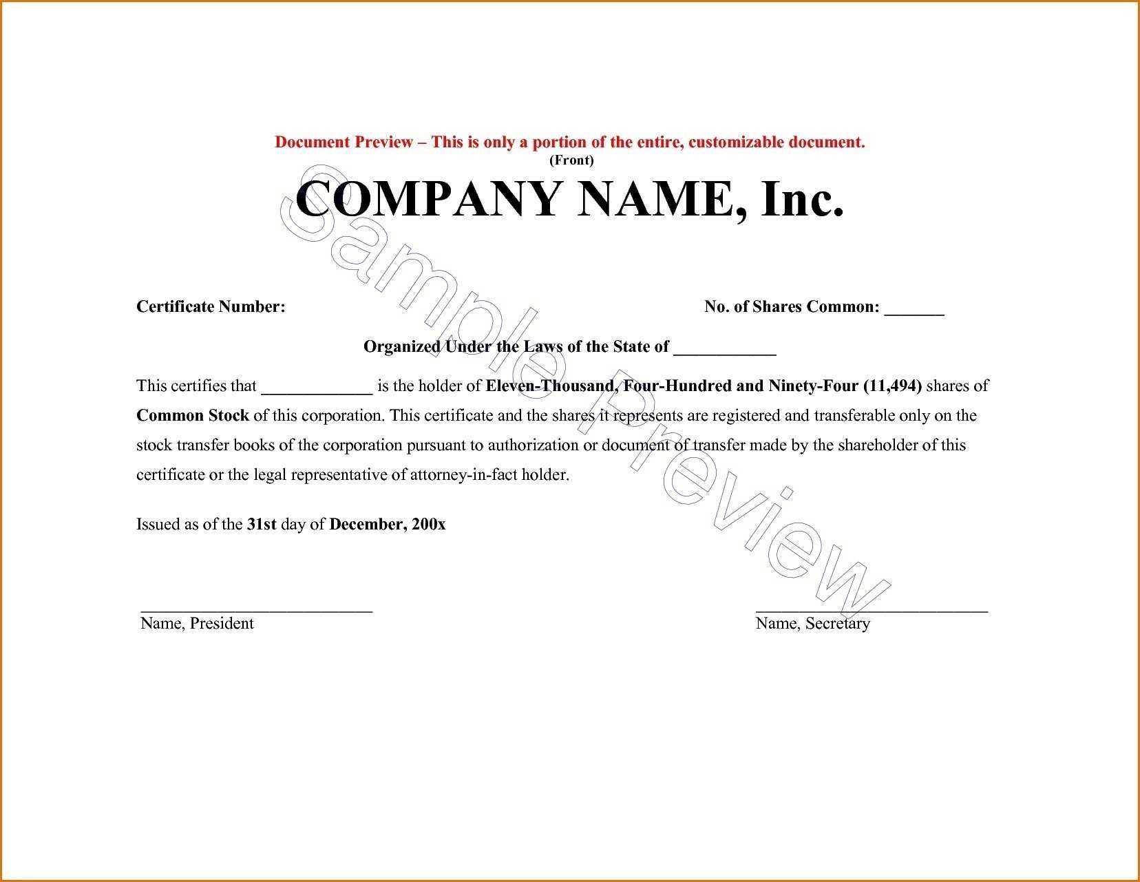 Share Certificate Template Alberta Urgent Request Letter In Corporate Secretary Certificate Template