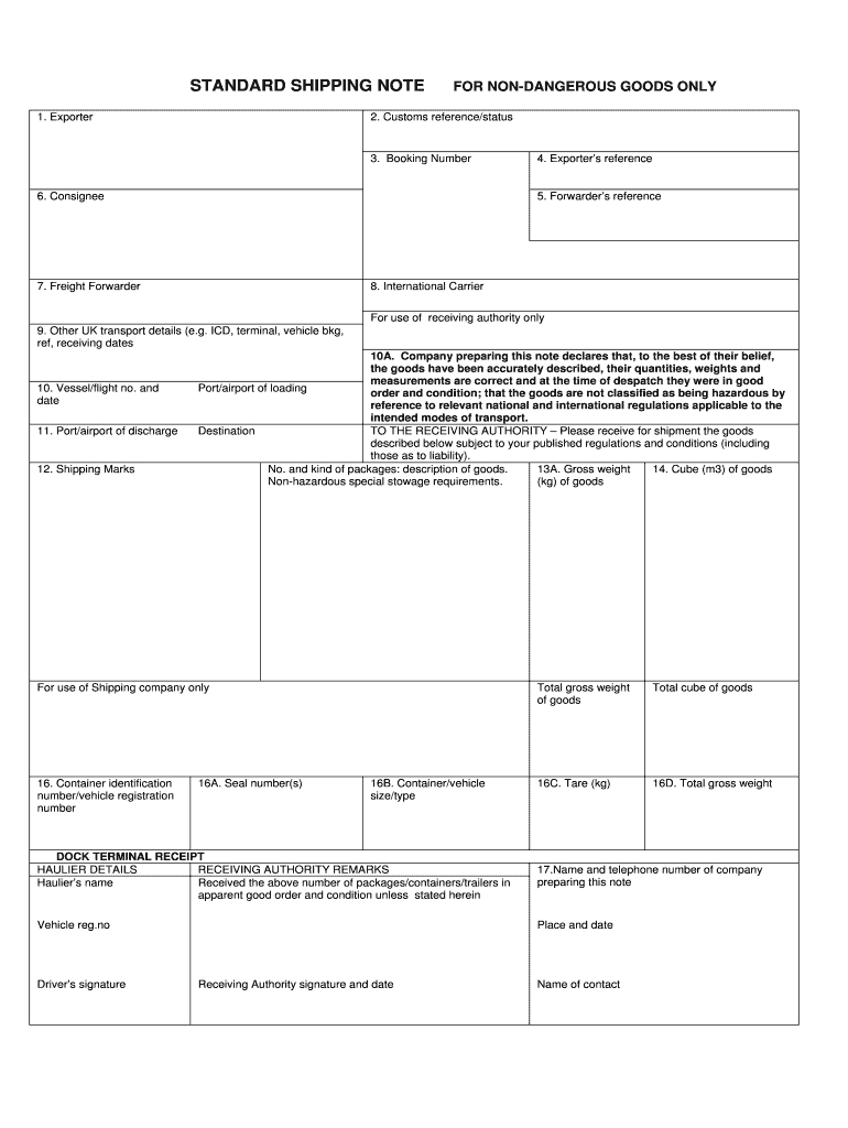 Shipping Note Template – Fill Online, Printable, Fillable Throughout Dangerous Goods Note Template Word