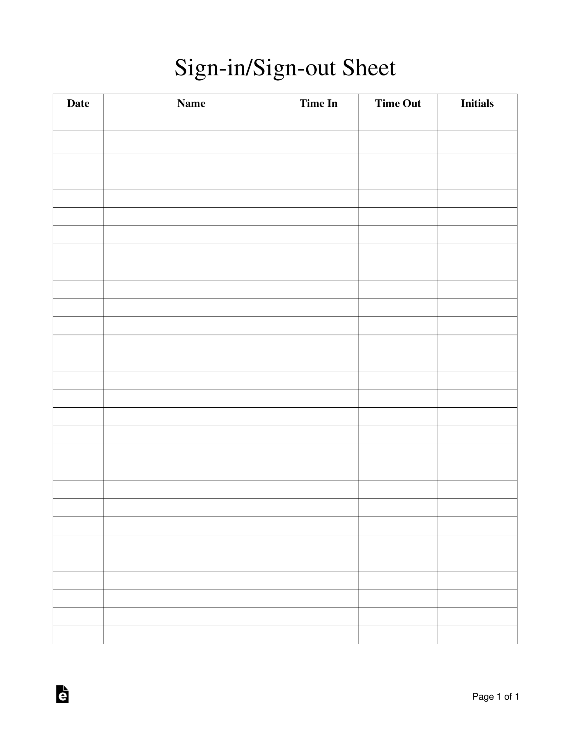Sign In/sign Out Sheet Template | Eforms – Free Fillable Forms In Event Sign In Sheet Template