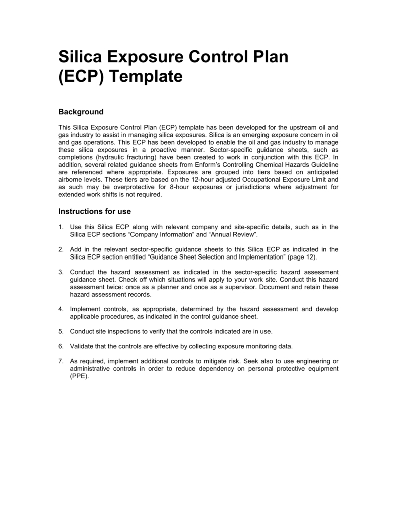 Silica Ecp Template With Regard To Exposure Control Plan Template