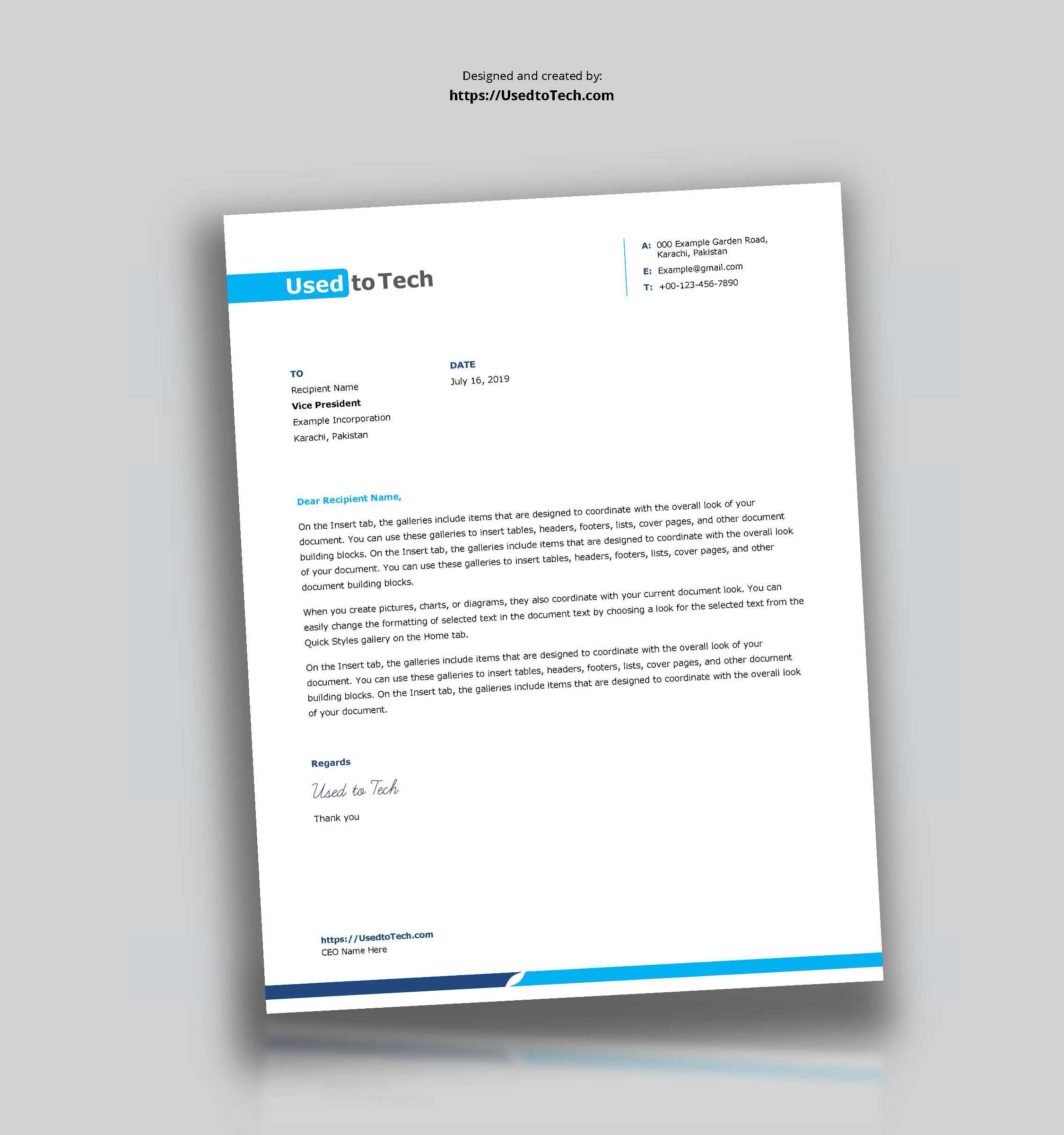 Simple And Clean Word Letterhead Template – Free – Used To Tech In Free Letterhead Templates For Microsoft Word