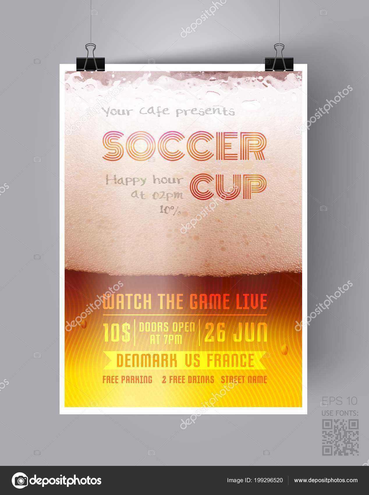 Soccer Cup Flyer Template On The Background Of A Beer Glass Pertaining To Flyer Announcement Template