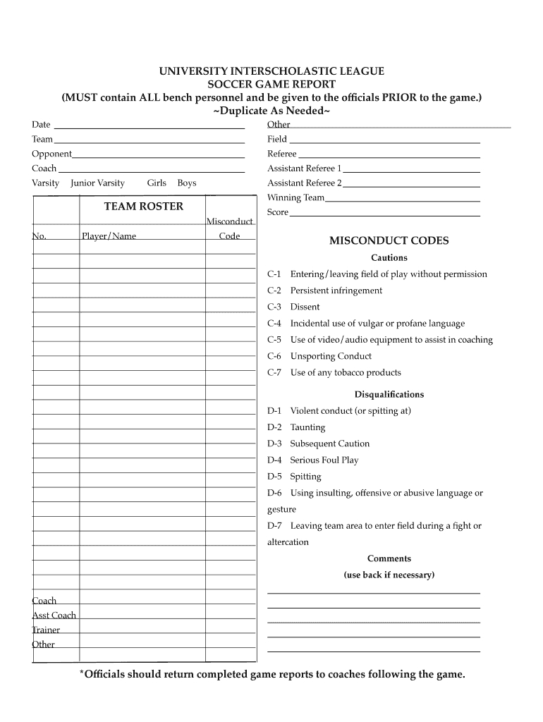 Soccer Game Report Template – Fill Online, Printable Pertaining To Coaches Report Template