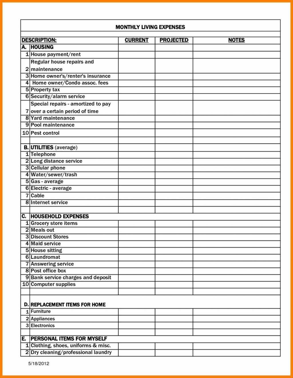 Spreadsheet Condo Expenses Personal Monthly Expense Report Throughout Expense Report Template Excel 2010