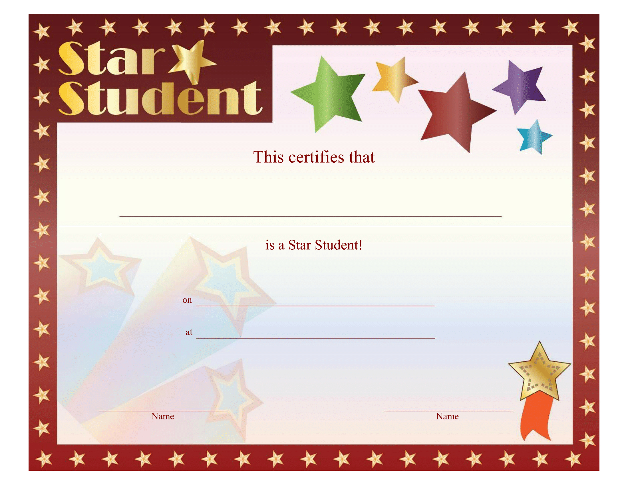 Star Student Certificate – Free Printable Download For Free Student Certificate Templates