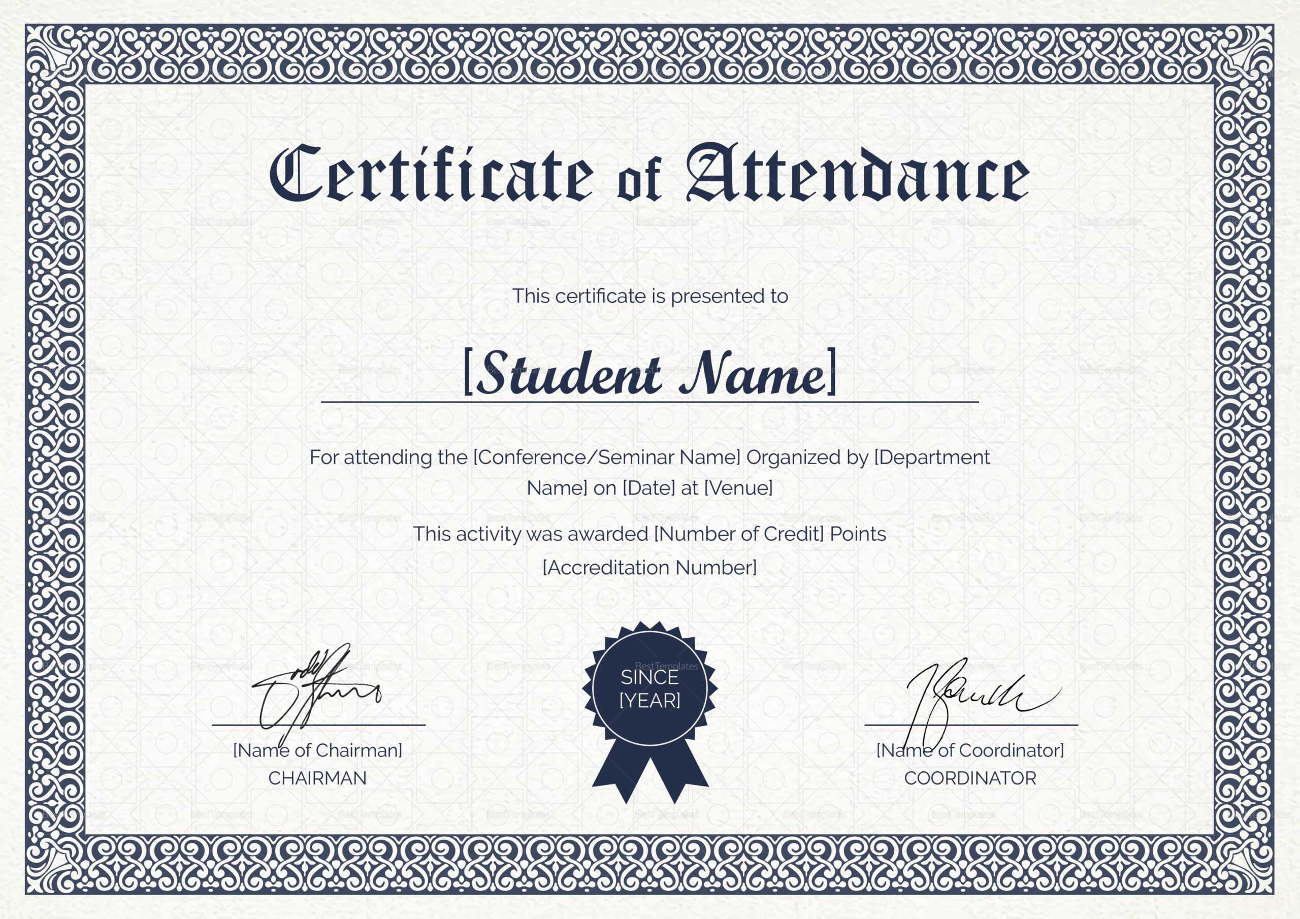 Students Attendance Certificate Template In Conference Certificate Of Attendance Template