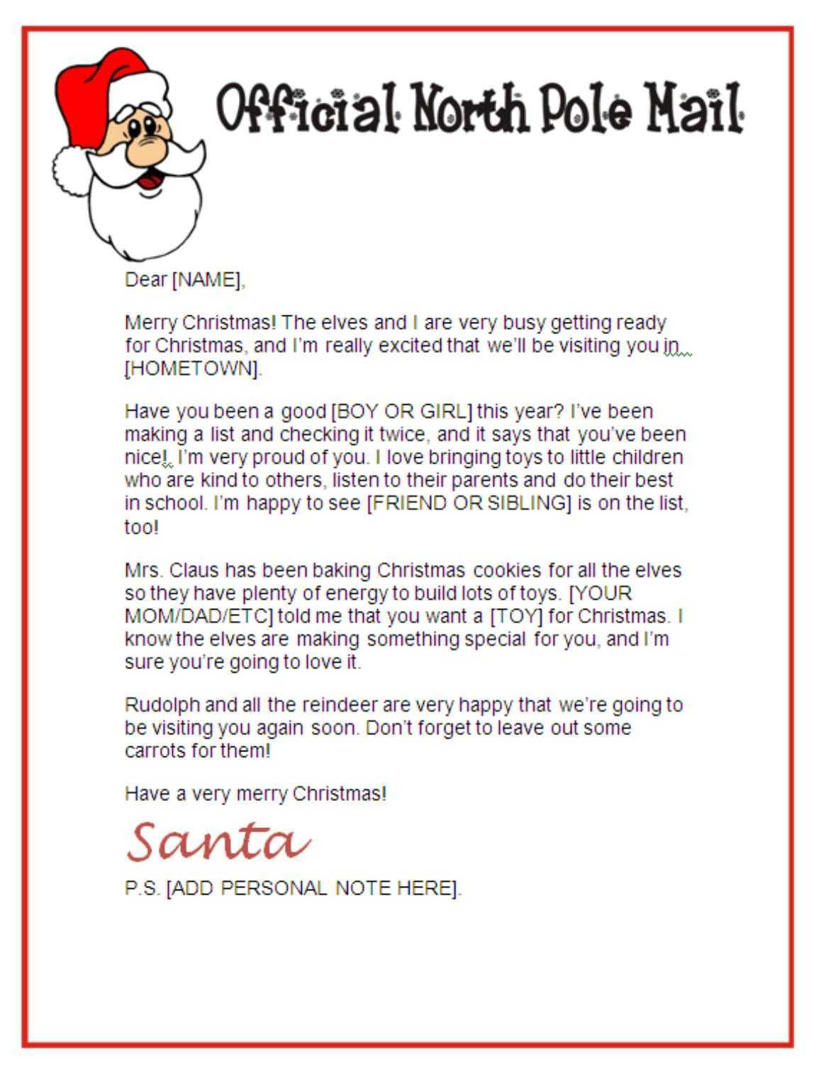 Stunning Letter From Santa Template Word Download Ideas Pertaining To Free Printable Letter From Santa Template