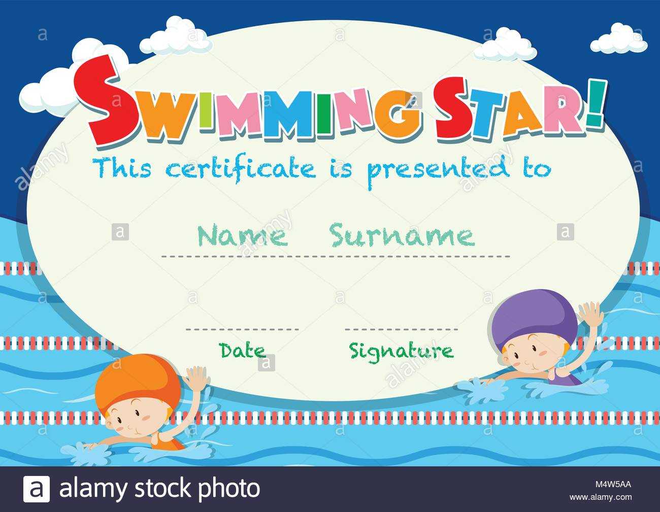Swimming Certificate Stock Photos & Swimming Certificate In Free Swimming Certificate Templates