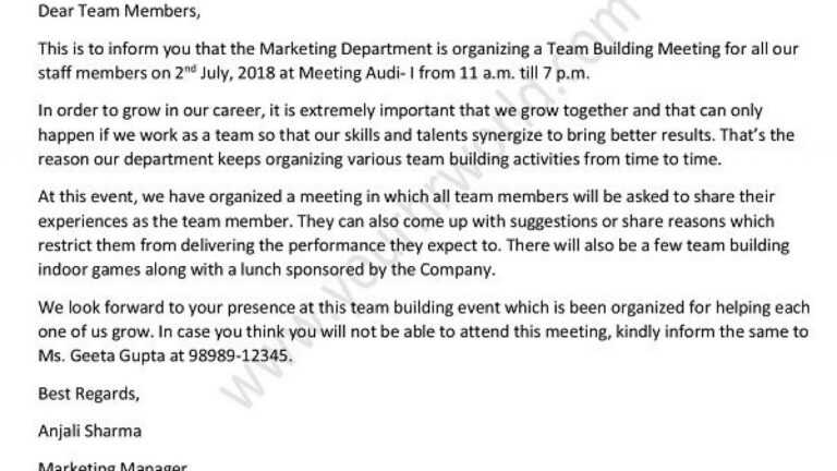 Team Building Meeting Invitation Email Sample Hr Letter Within Email