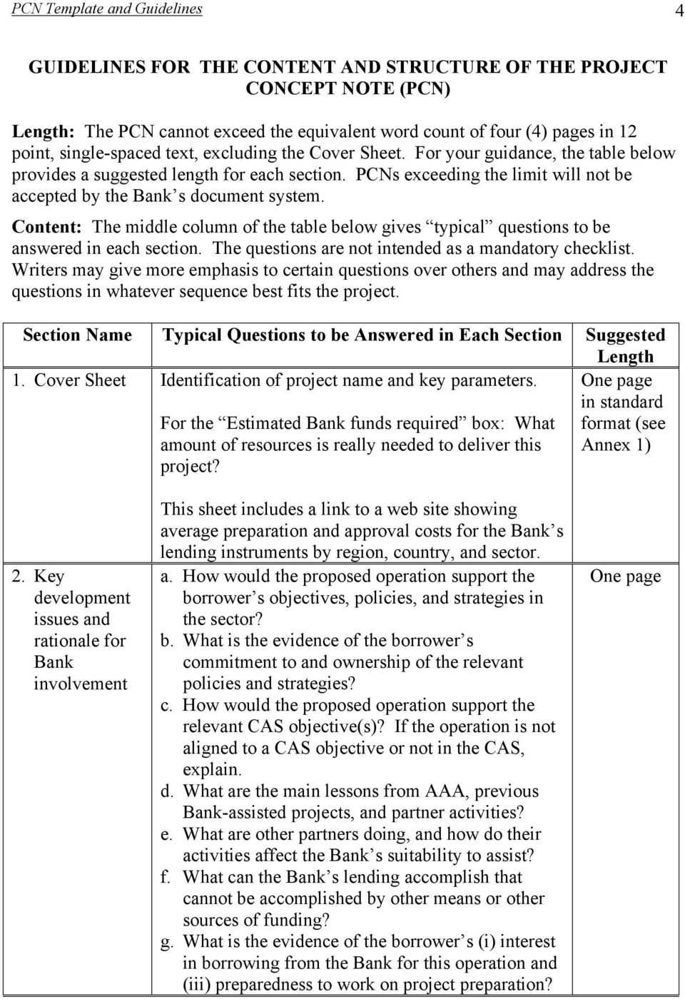 Template And Guidelines For The Project Concept Note (Pcn With Regard To Concept Note Template For Project