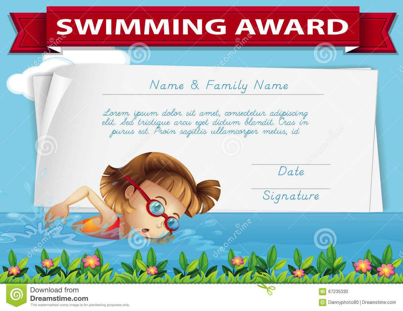 Template Certificate Swimming Award Stock Illustrations – 17 With Regard To Free Swimming Certificate Templates