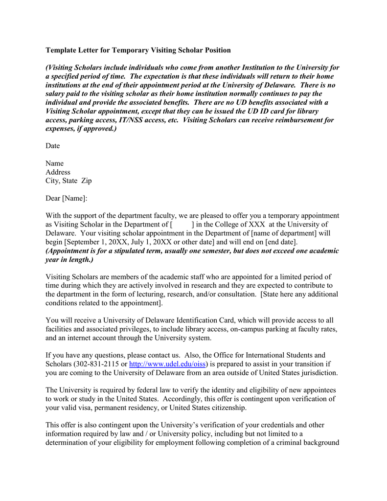 Template Letter For Temporary Visiting Scholar Position With Regard To Faculty Id Card Template