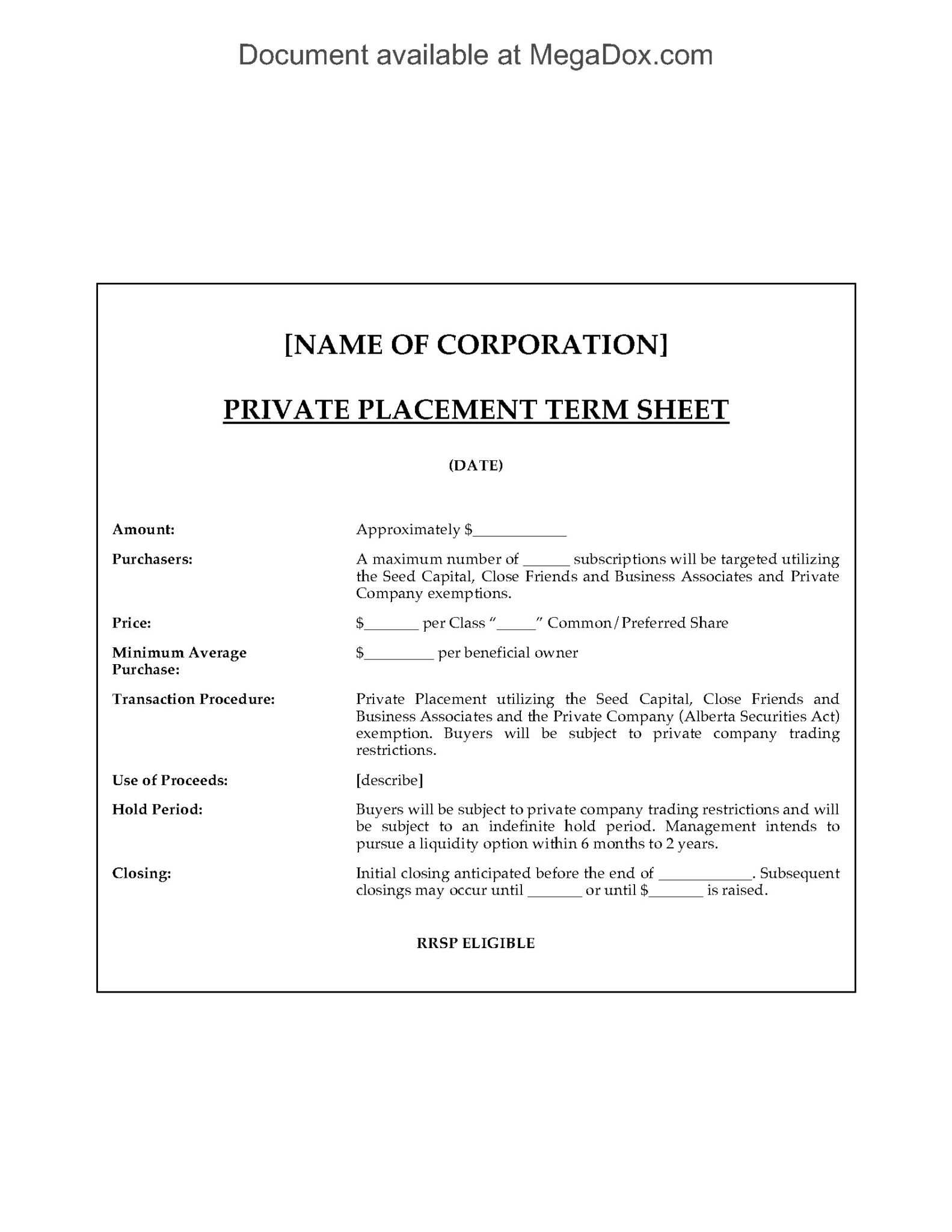 Term Sheet Template Tunu redmini co Intended For Convertible Note