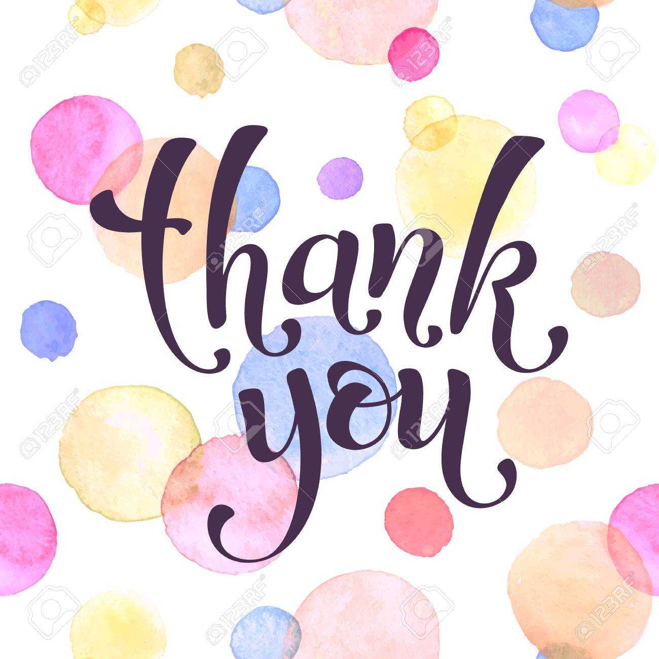 Thank You Lettering With Watercolor Spots On Background. Modern.. For Free Thank You Postcard Template