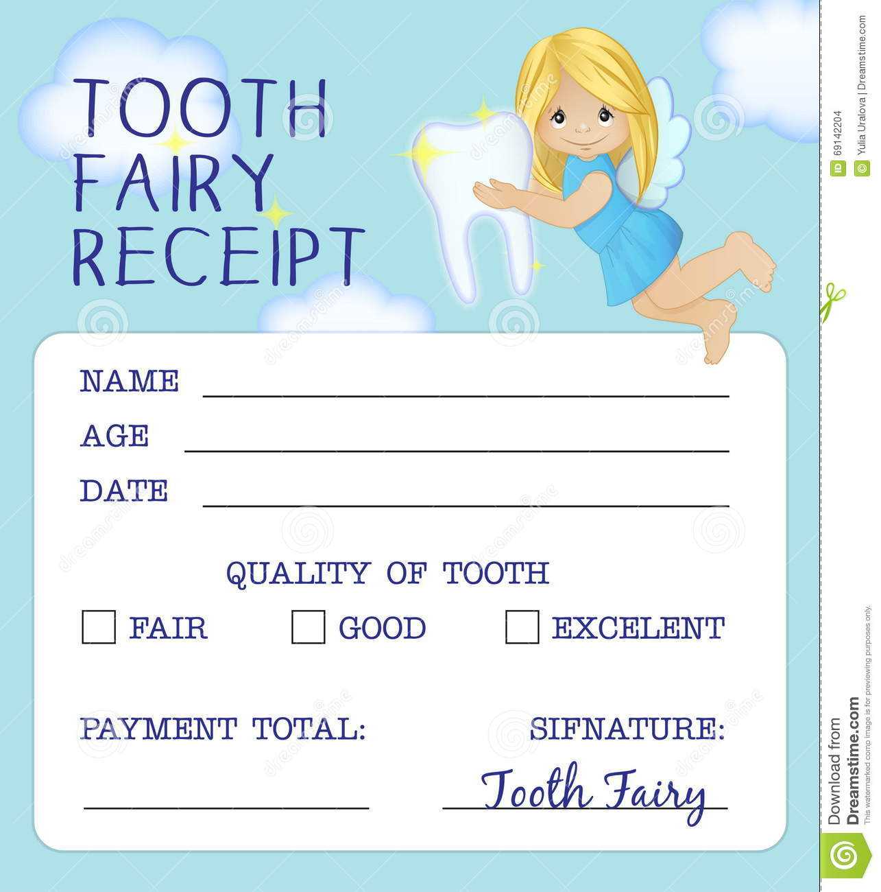 Tooth Fairy Receipt Certificate Design Stock Vector Intended For Free Tooth Fairy Certificate Template