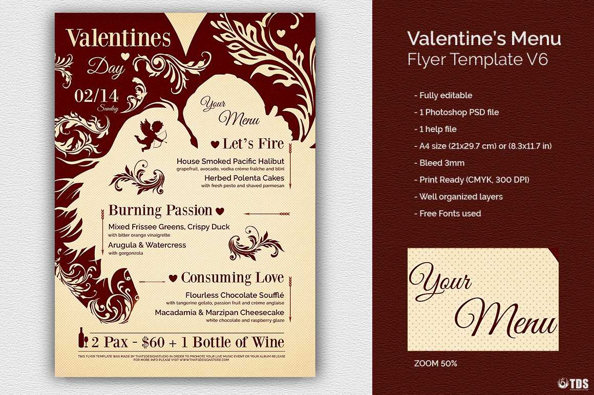 Valentine's Day Menu Template V6 | Free Posters Design For Photoshop Inside Free Valentine Menu Templates